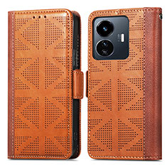 Coque Portefeuille Livre Cuir Etui Clapet S03D pour Vivo iQOO Z6 Lite 5G Marron