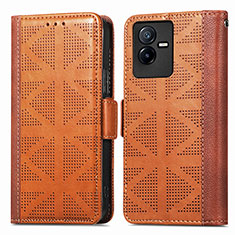 Coque Portefeuille Livre Cuir Etui Clapet S03D pour Vivo Y73t Marron