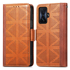 Coque Portefeuille Livre Cuir Etui Clapet S03D pour Xiaomi Redmi K50 Gaming AMG F1 5G Marron