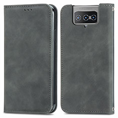 Coque Portefeuille Livre Cuir Etui Clapet S04D pour Asus ZenFone 8 Flip ZS672KS Gris