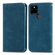 Coque Portefeuille Livre Cuir Etui Clapet S04D pour Google Pixel 5a 5G Bleu