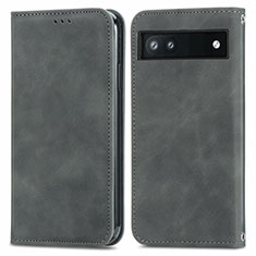 Coque Portefeuille Livre Cuir Etui Clapet S04D pour Google Pixel 6a 5G Gris