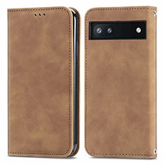 Coque Portefeuille Livre Cuir Etui Clapet S04D pour Google Pixel 6a 5G Marron