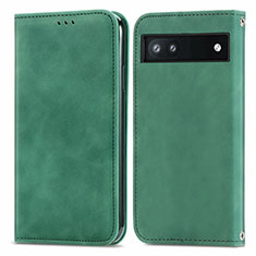 Coque Portefeuille Livre Cuir Etui Clapet S04D pour Google Pixel 6a 5G Vert