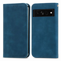 Coque Portefeuille Livre Cuir Etui Clapet S04D pour Google Pixel 7 Pro 5G Bleu