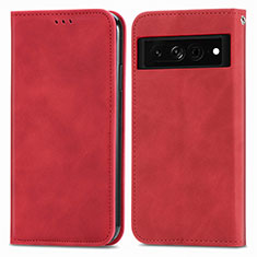 Coque Portefeuille Livre Cuir Etui Clapet S04D pour Google Pixel 7 Pro 5G Rouge