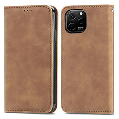 Coque Portefeuille Livre Cuir Etui Clapet S04D pour Huawei Nova Y61 Marron