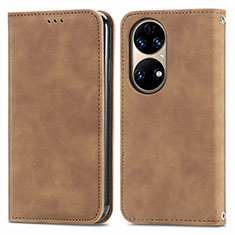 Coque Portefeuille Livre Cuir Etui Clapet S04D pour Huawei P50 Marron