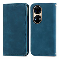 Coque Portefeuille Livre Cuir Etui Clapet S04D pour Huawei P50 Pro Bleu