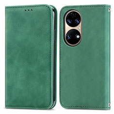 Coque Portefeuille Livre Cuir Etui Clapet S04D pour Huawei P50 Pro Vert