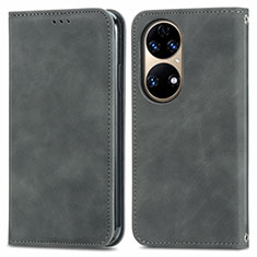 Coque Portefeuille Livre Cuir Etui Clapet S04D pour Huawei P50e Gris