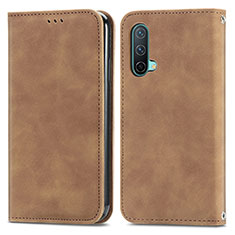 Coque Portefeuille Livre Cuir Etui Clapet S04D pour OnePlus Nord CE 5G Marron