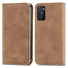 Coque Portefeuille Livre Cuir Etui Clapet S04D pour Oppo A55S 5G Marron