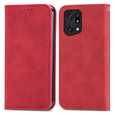 Coque Portefeuille Livre Cuir Etui Clapet S04D pour Oppo Find X5 5G Rouge