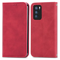 Coque Portefeuille Livre Cuir Etui Clapet S04D pour Oppo Reno6 Pro 5G India Rouge