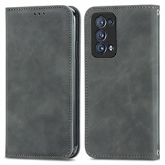 Coque Portefeuille Livre Cuir Etui Clapet S04D pour Oppo Reno6 Pro+ Plus 5G Gris