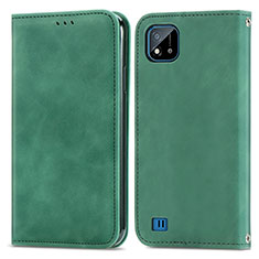 Coque Portefeuille Livre Cuir Etui Clapet S04D pour Realme C20 Vert