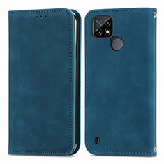 Coque Portefeuille Livre Cuir Etui Clapet S04D pour Realme C21Y Bleu