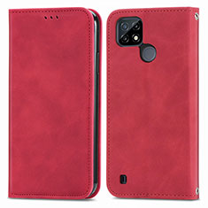 Coque Portefeuille Livre Cuir Etui Clapet S04D pour Realme C25Y India Rouge