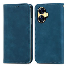 Coque Portefeuille Livre Cuir Etui Clapet S04D pour Realme C55 Bleu