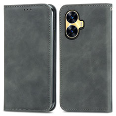 Coque Portefeuille Livre Cuir Etui Clapet S04D pour Realme C55 Gris