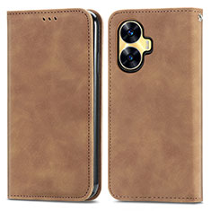 Coque Portefeuille Livre Cuir Etui Clapet S04D pour Realme C55 Marron