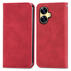 Coque Portefeuille Livre Cuir Etui Clapet S04D pour Realme C55 Rouge