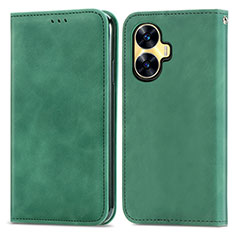 Coque Portefeuille Livre Cuir Etui Clapet S04D pour Realme C55 Vert