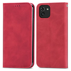 Coque Portefeuille Livre Cuir Etui Clapet S04D pour Samsung Galaxy A03 Rouge