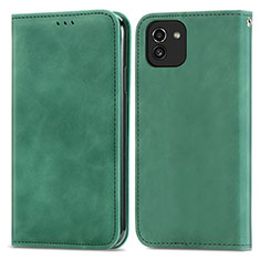 Coque Portefeuille Livre Cuir Etui Clapet S04D pour Samsung Galaxy A03 Vert