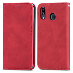 Coque Portefeuille Livre Cuir Etui Clapet S04D pour Samsung Galaxy A20 Rouge
