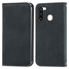 Coque Portefeuille Livre Cuir Etui Clapet S04D pour Samsung Galaxy A21 European Noir