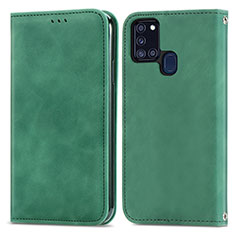 Coque Portefeuille Livre Cuir Etui Clapet S04D pour Samsung Galaxy A21s Vert