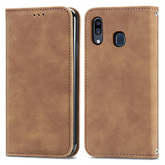 Coque Portefeuille Livre Cuir Etui Clapet S04D pour Samsung Galaxy A30 Marron