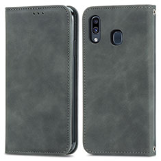 Coque Portefeuille Livre Cuir Etui Clapet S04D pour Samsung Galaxy M10S Gris