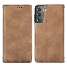 Coque Portefeuille Livre Cuir Etui Clapet S04D pour Samsung Galaxy S21 5G Marron