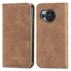 Coque Portefeuille Livre Cuir Etui Clapet S04D pour Sharp Aquos R8s Marron