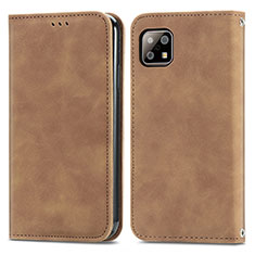 Coque Portefeuille Livre Cuir Etui Clapet S04D pour Sharp Aquos Sense6 Marron