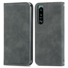 Coque Portefeuille Livre Cuir Etui Clapet S04D pour Sony Xperia 5 III SO-53B Gris