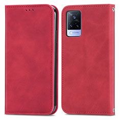 Coque Portefeuille Livre Cuir Etui Clapet S04D pour Vivo V21 5G Rouge