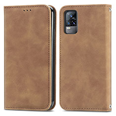 Coque Portefeuille Livre Cuir Etui Clapet S04D pour Vivo V21e 4G Marron