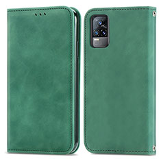 Coque Portefeuille Livre Cuir Etui Clapet S04D pour Vivo V21e 4G Vert