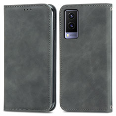 Coque Portefeuille Livre Cuir Etui Clapet S04D pour Vivo V21e 5G Gris