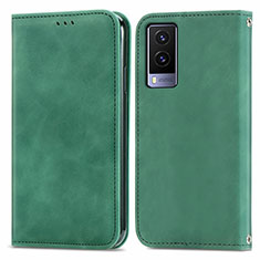 Coque Portefeuille Livre Cuir Etui Clapet S04D pour Vivo V21e 5G Vert