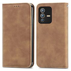 Coque Portefeuille Livre Cuir Etui Clapet S04D pour Vivo V23 5G Marron