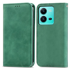 Coque Portefeuille Livre Cuir Etui Clapet S04D pour Vivo V25e Vert