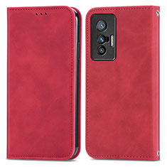 Coque Portefeuille Livre Cuir Etui Clapet S04D pour Vivo X70 5G Rouge