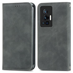 Coque Portefeuille Livre Cuir Etui Clapet S04D pour Vivo X70 Pro 5G Gris