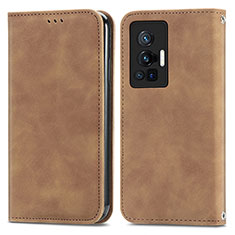 Coque Portefeuille Livre Cuir Etui Clapet S04D pour Vivo X70 Pro 5G Marron