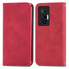 Coque Portefeuille Livre Cuir Etui Clapet S04D pour Vivo X70 Pro 5G Rouge